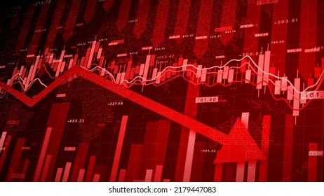 Recession Global Market Crisis Stock Red Price Drop Arrow Down Chart Fall, Stock Market Exchange Analysis Business And Finance, Inflation Deflation Investment Abstract Red Background 3d Rendering