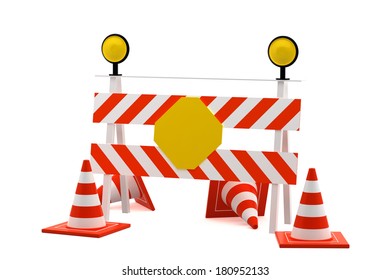 Reconstruction Sign - Road Block Sign - Isolated On White Background - 3d Rendering