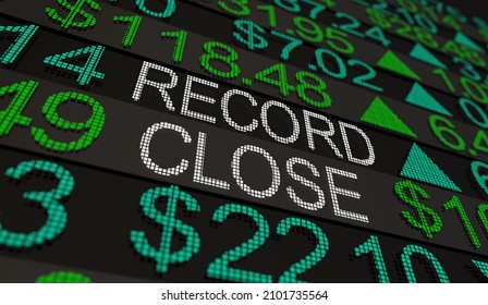 Record Close Stock Market High Rising Share Prices 3d Illustration