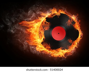Record in Fire  flame isolated on black background. 