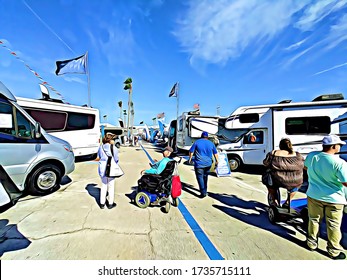 Recreational Vehicle RV Show Pedestrian Road Between RVs For Sale