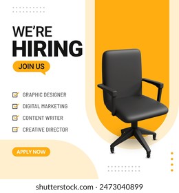 Recruitment advertising tempalte. job hiring poster, banner, 3D office chair - Powered by Shutterstock