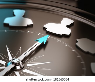 Recruitment or hiring qualified candidate concept. Compass needle pointing a talent symbol over a brown and blue background with focus and blur effect. - Powered by Shutterstock