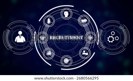 Recruitment Process Digital Technology Concept White Icons Dark Blue Background Circular Design image