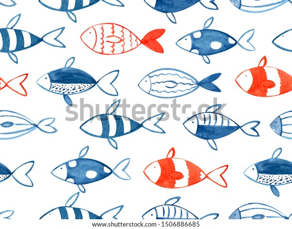 Rectangle Seamless Hand Drawn Marine Pattern Stock Illustration ...