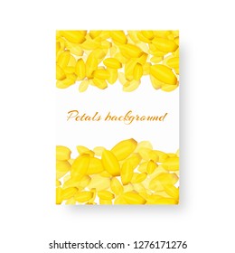 The rectangular background of the brochure with the floating petals of blooming tulips