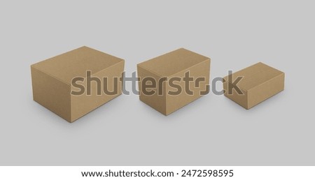 Rectangular Cardboard Box Set. 3D Illustration.