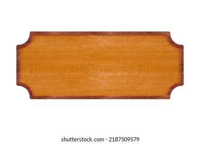 Rectangular Empty, Blank Wood Sign, Board Or Plaque With Dark Wood Frame And Bevelled Corners Isolated On White Background, 3D Illustration