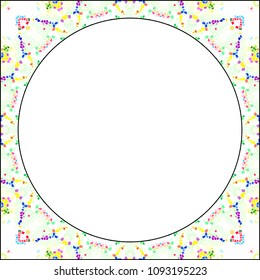 Rectangular frame of colorful mosaic pattern with a round white empty space inside for your text or image