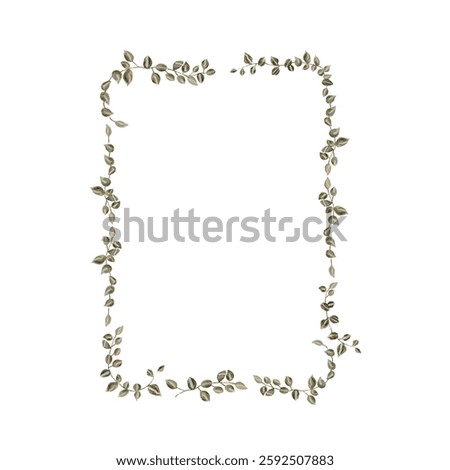 Rectangular frame with hand drawn leaves in green earthy colors, design template. Backgrounds for wedding invitations, greeting cards, social media
