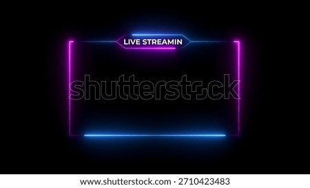 A rectangular frame with pink and blue neon lights, displaying "LIVE STREAMING" text in the center, set against a black background.