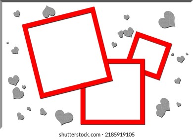 Rectangular Frame With Red Border There Are Large, Medium And Small Sizes For Inserting The Text You Want. The Outside Has A Beautiful Gray Heart Shape.