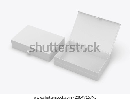 Rectangular hard packaging book style box with pull tab blank template, 3d illustration.