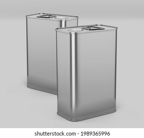 Rectangular Olive Oil Tin Can Mockup, Silver Liquid Container, 3d Rendered isolated on light background