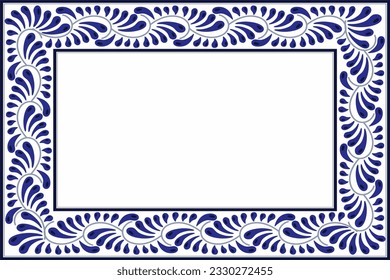 Rectangular plate with traditional talavera feathering, name plate in cobalt blue color