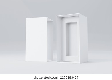 Rectangular slide-open box mockup, Open slide white box packaging, 3D render rigid paper box mockup, Premium photorealistic box for cosmetic and gift packaging.