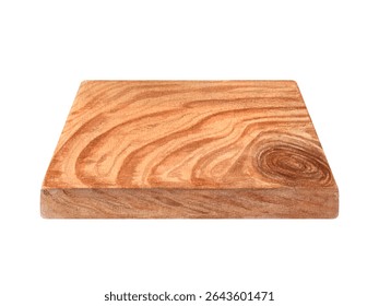 Rectangular surface of brown wooden tray. Hardwood plank with natural texture. Perspective view. Serving oak board. Watercolor illustration. Wooden element for serving food, interior design.