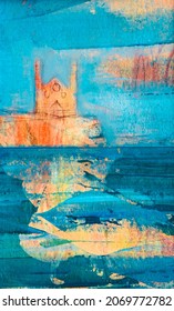 Reculver seascape at Sunset. This is a contemporary semi abstract landscape painting with Acrylic mediums. 