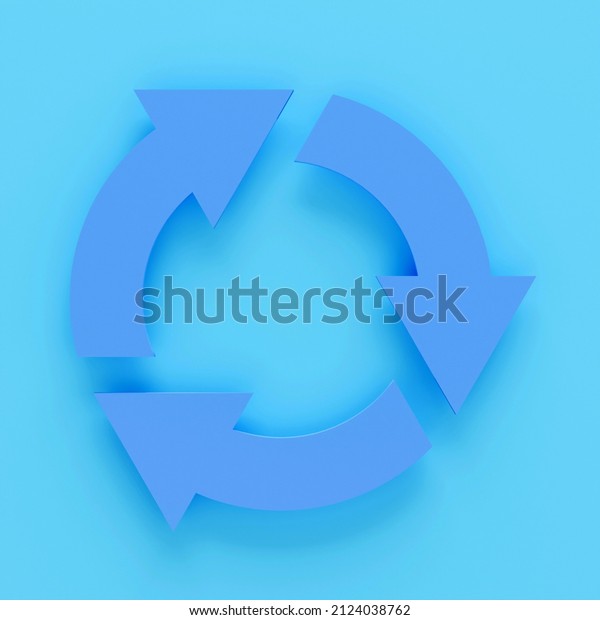 Recycle arrow 3d render.3d Arrows in circle\
with shadow isolated on colour\
background.