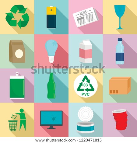Recycles day icon set. Flat set of recycles day icons for web design