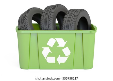 recycling trashcan with tyres of car, 3D rendering isolated on white background
