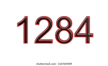 red 1284 number 3d effect white background