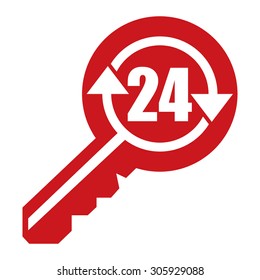 Red 24 Hour Locksmith Key Service Infographics Flat Icon, Sign Isolated On White Background