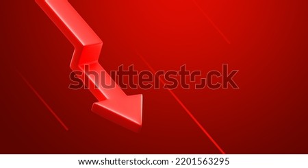 Red 3d arrow down graphic icon sign on decrease economic web background with loss business chart symbol or crisis marketing inflation price low bankrupt investment and sales target economy recession. Stock photo © 