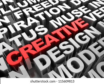 Red 3d Ã?Â¢??text creative in the center of different words