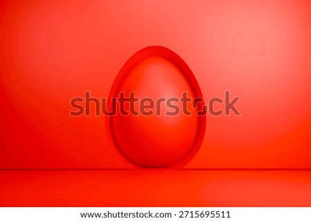 Red 3D Easter egg in a circular wall niche background. 3D Illustration