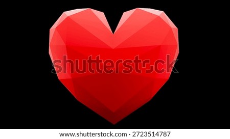 Red 3D Low Poly Geometric Heart Shape Isolated on Black Background for Valentine Day and Modern Love Concept Design . 3D render