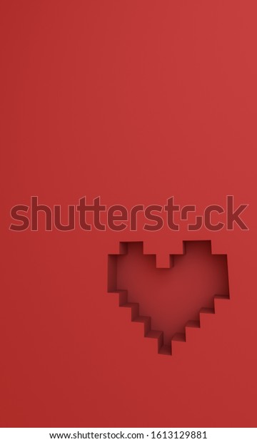 Red 3d Render Pixel Heart Background のイラスト素材