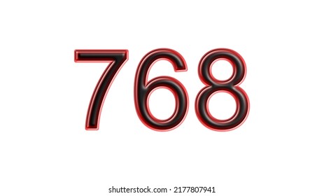 red 768 number 3d effect white background