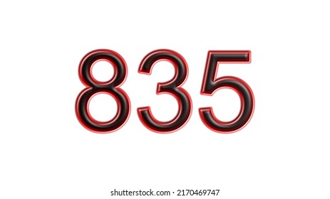 red 835 number 3d effect white background