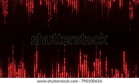 Red abstract background with grid and light glowing cyber chart. 
