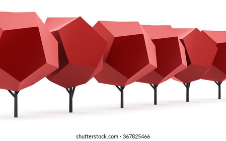Red abstract trees concept rendered on white background isolated