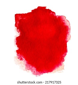 Red  Abstract  Watercolor Background Isolated On White. Water Color Spot Over Textured Paper Background. 