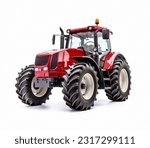 Red agricultural tractor isolated on white background. 