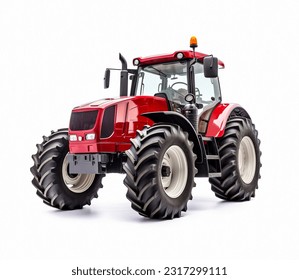 Red agricultural tractor isolated on white background. 