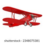 Red Airplane Biplane Isolated. 3D rendering