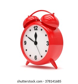 red alarm clock on white