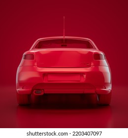 Red Alfa Romeo GT 2004. Monochrome Single Color Red Car From Back View, 3D Rendering, No People