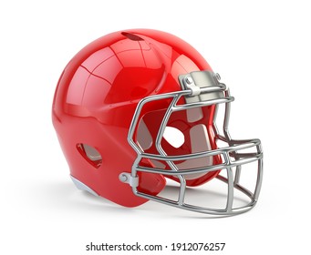 Red American Football Helmet Isolated On White Background. 3d Rendering