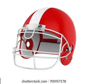 Red American Football Helmet Isolated. 3D Rendering