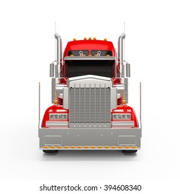 Red American Truck Front View Isolated On White Background