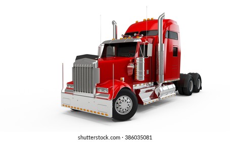 Red American Truck Isolated On White Background