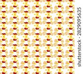 Red apple core seamless pattern. Cute hand drawn eaten fruit core with orange spirals and yellow stars on white background for kitchen fabric, wallpaper, and packaging design