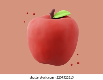 Red Apple Fruit Icon 3D Rendering. Red Apples Fruit Icon Isolated On A Solid Background