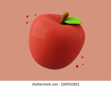 Red Apple Fruit Icon 3D Rendering. Red Apples Fruit Icon Isolated On A Solid Background