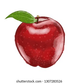 red apple with green leaf